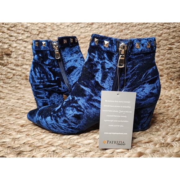 Patrizia By Spring Step Blue Velvet Heeled Ankle Boots Studded Size 37, 6.5 US - Picture 7 of 12